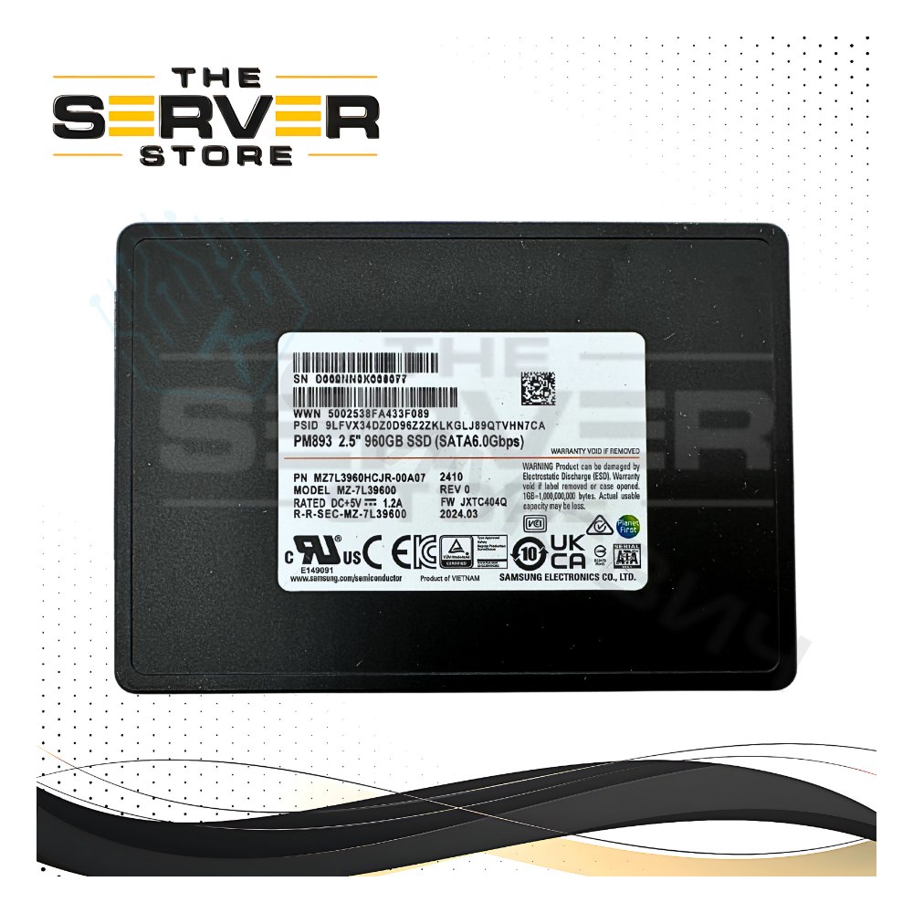 Твердотельный накопитель Samsung SSD 960Gb MZ7L3960HCJR-00A07 PM893, 2.5" 7mm, SATA3, 3D TLC, R/W 55,