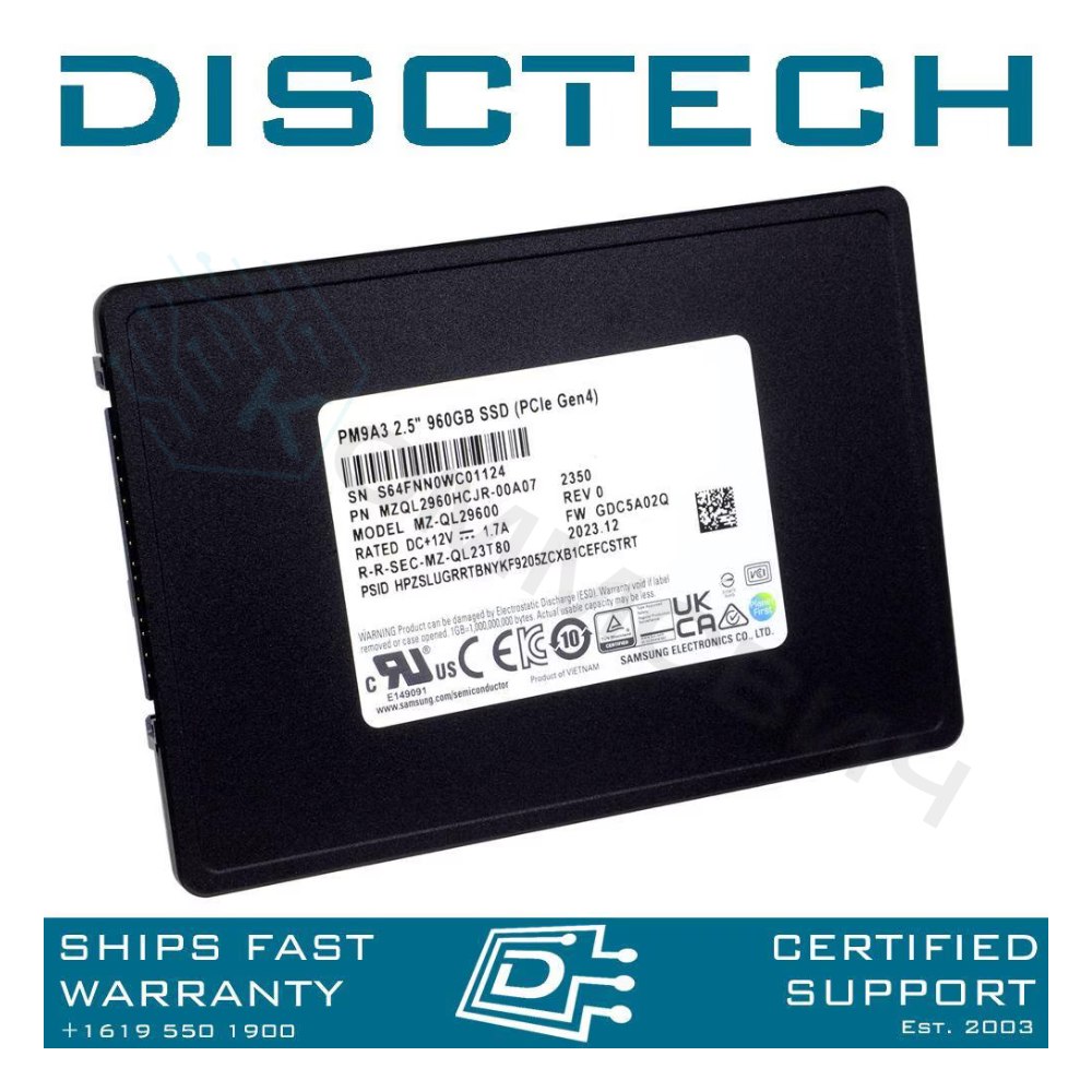 Твердотельный накопитель Samsung SSD 960Gb MZQL2960HCJR-00A07 PM9A3, U.2(2.5" 7mm), NVMe, PCI,