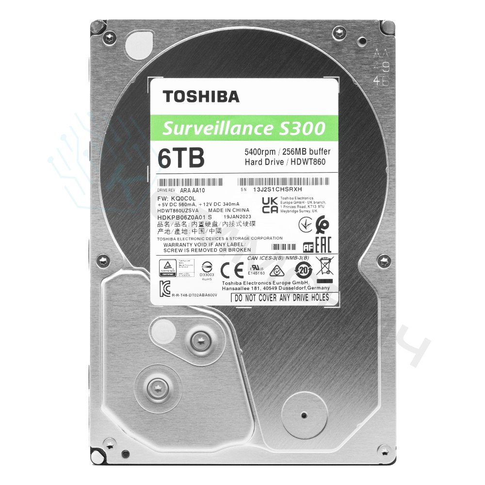 Диск HDD Toshiba S300 SATA 3.5" 6 ТБ, HDWT860UZSVA