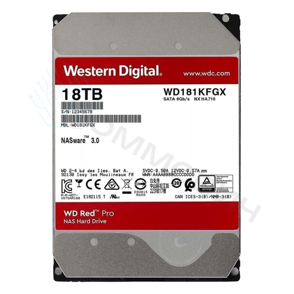 Диск HDD WD Red Pro SATA 3.5" 18 ТБ, WD181KFGX